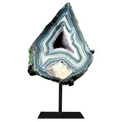 A Collectors Blue and White Lace Agate with Calcite Flower Inclusion 