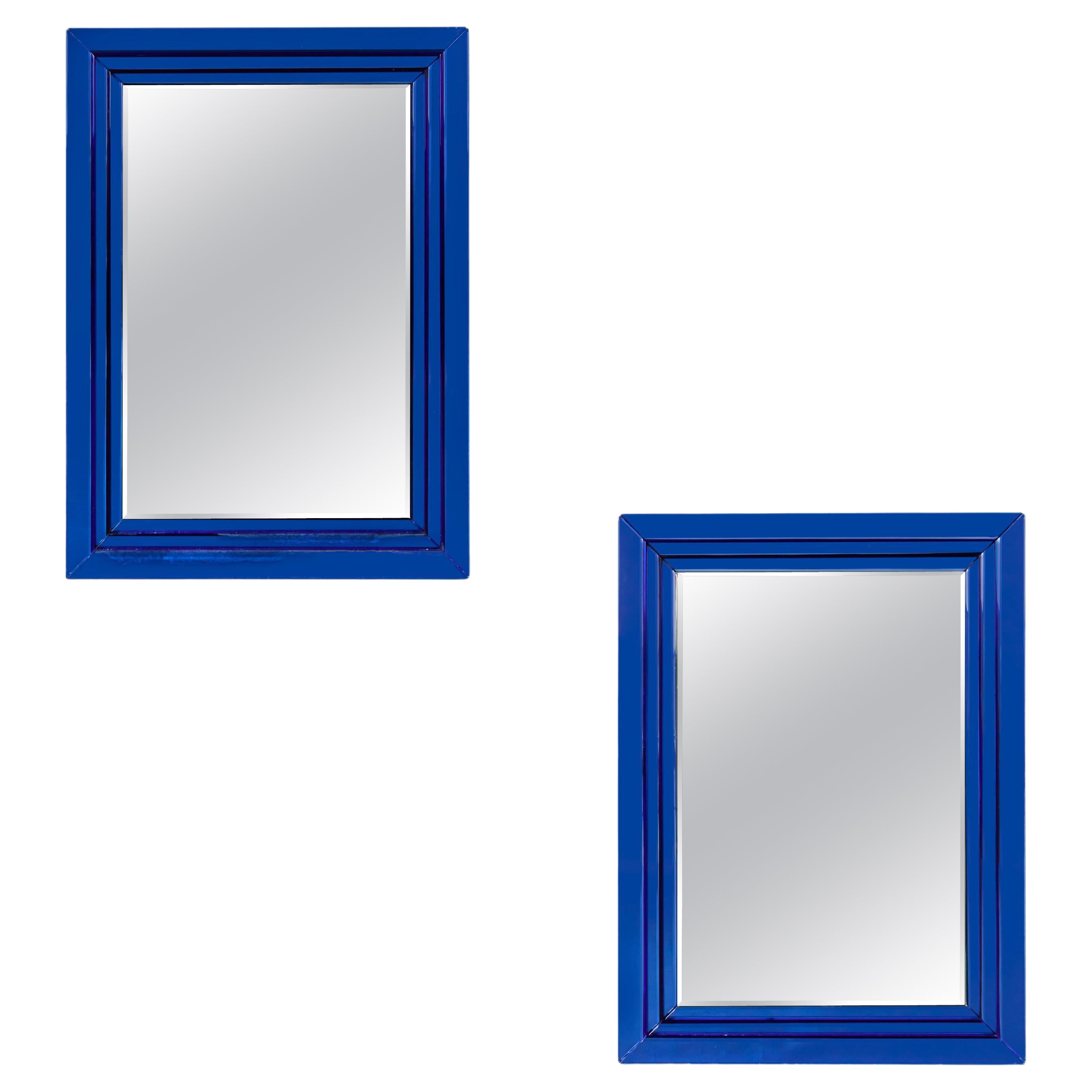 A Pair of Blue Glass Italian Mirrors after Arte Fontana