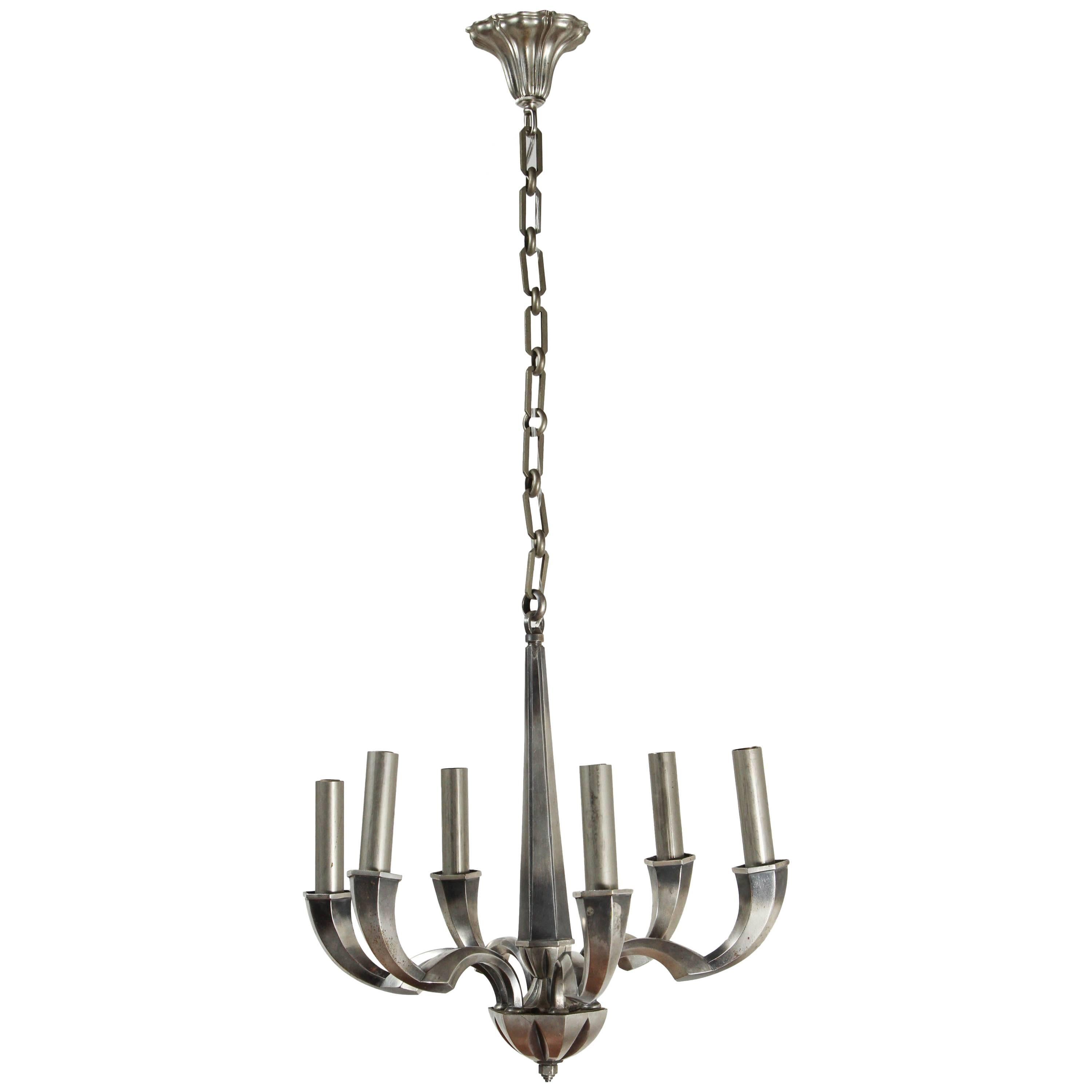 Silver Plated French Art Deco Chandelier For Sale
