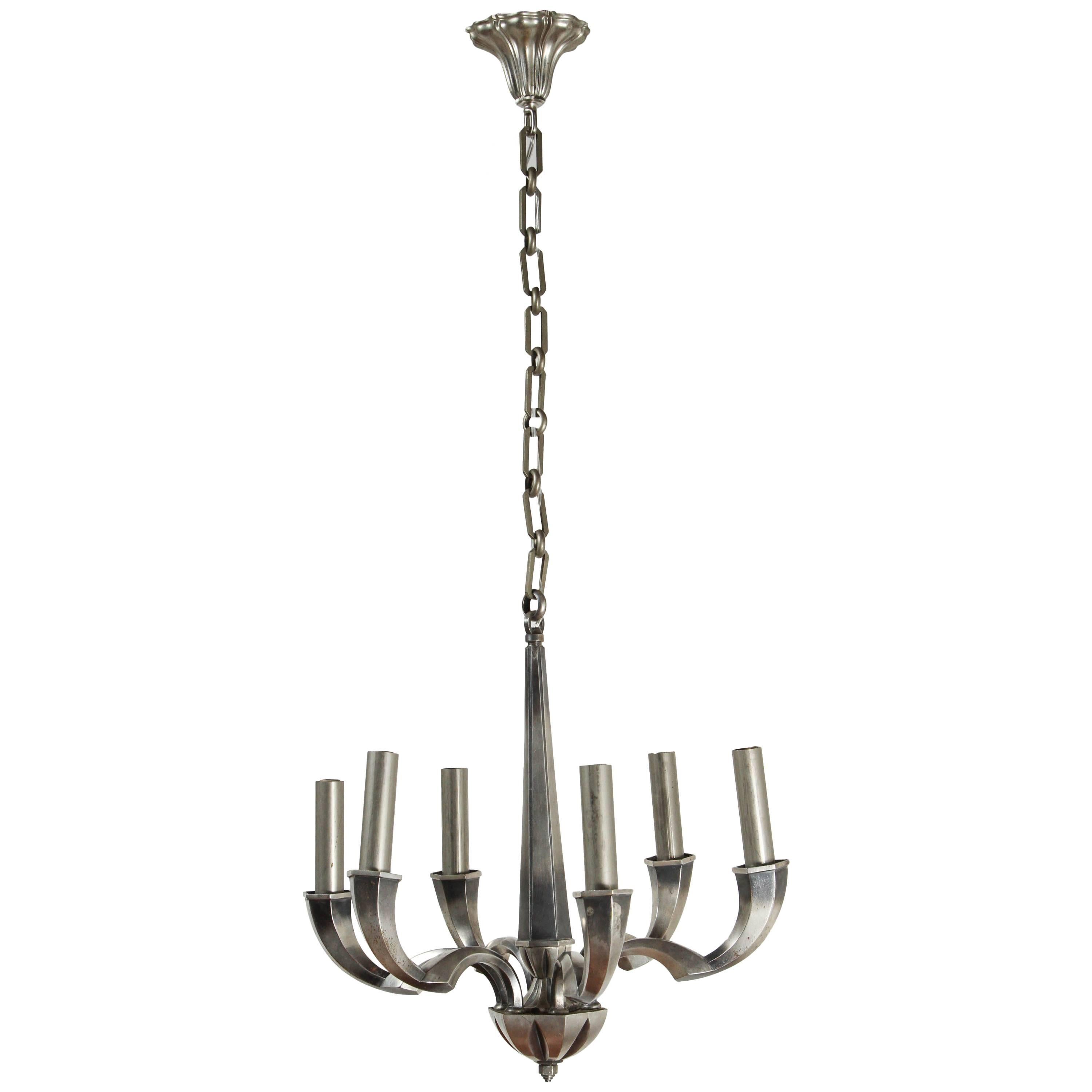 Lampadario Art Deco francese placcato argento
