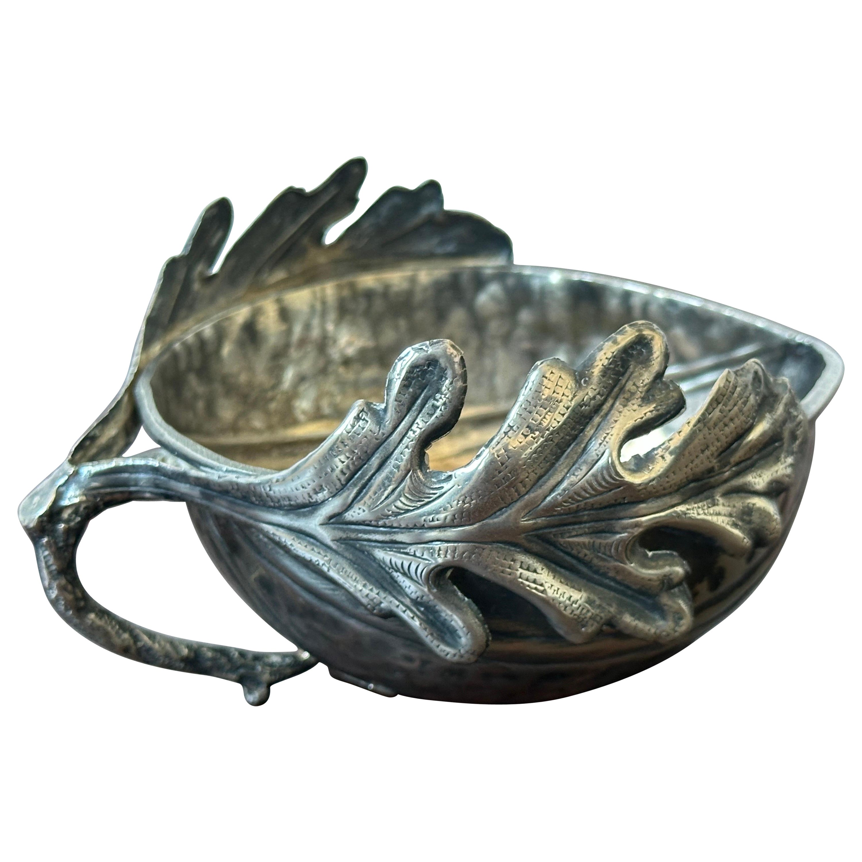 Gabriella Crespi Silver Plated Noci Acorn Bowl With Handle, Signed For Sale