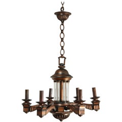 Antique American Bronze and Glass Neoclassical Chandelier