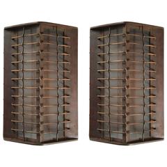 Retro Pair of Slim Bronze Exterior Industrial Sconces