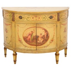 Italian Neoclassical Hand Painted Demilune Console or Bar Cabinet