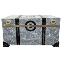 Retro Maitland-Smith Tessellated Stone Marble With Brass Inlay Trunk