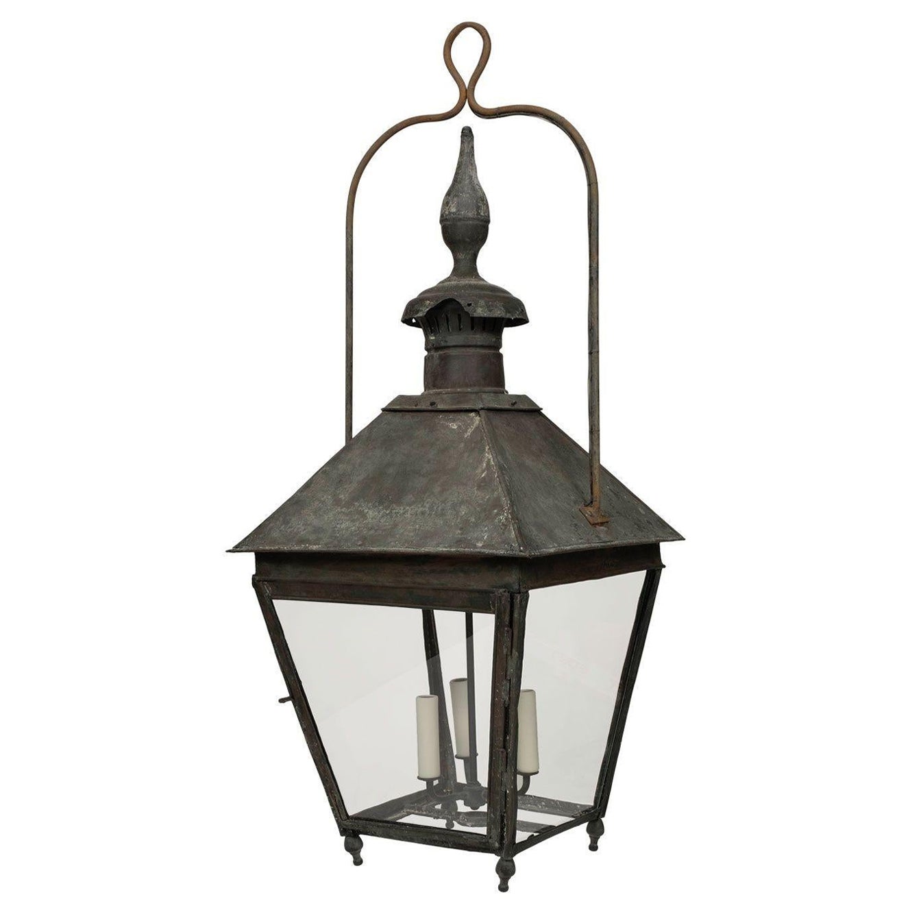 Lanterne française du XIXe siècle en cuivre et verre