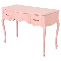 Used Drexel French Provincial Louis XV Pink Lacquered Vanity With Flip Up Mirror