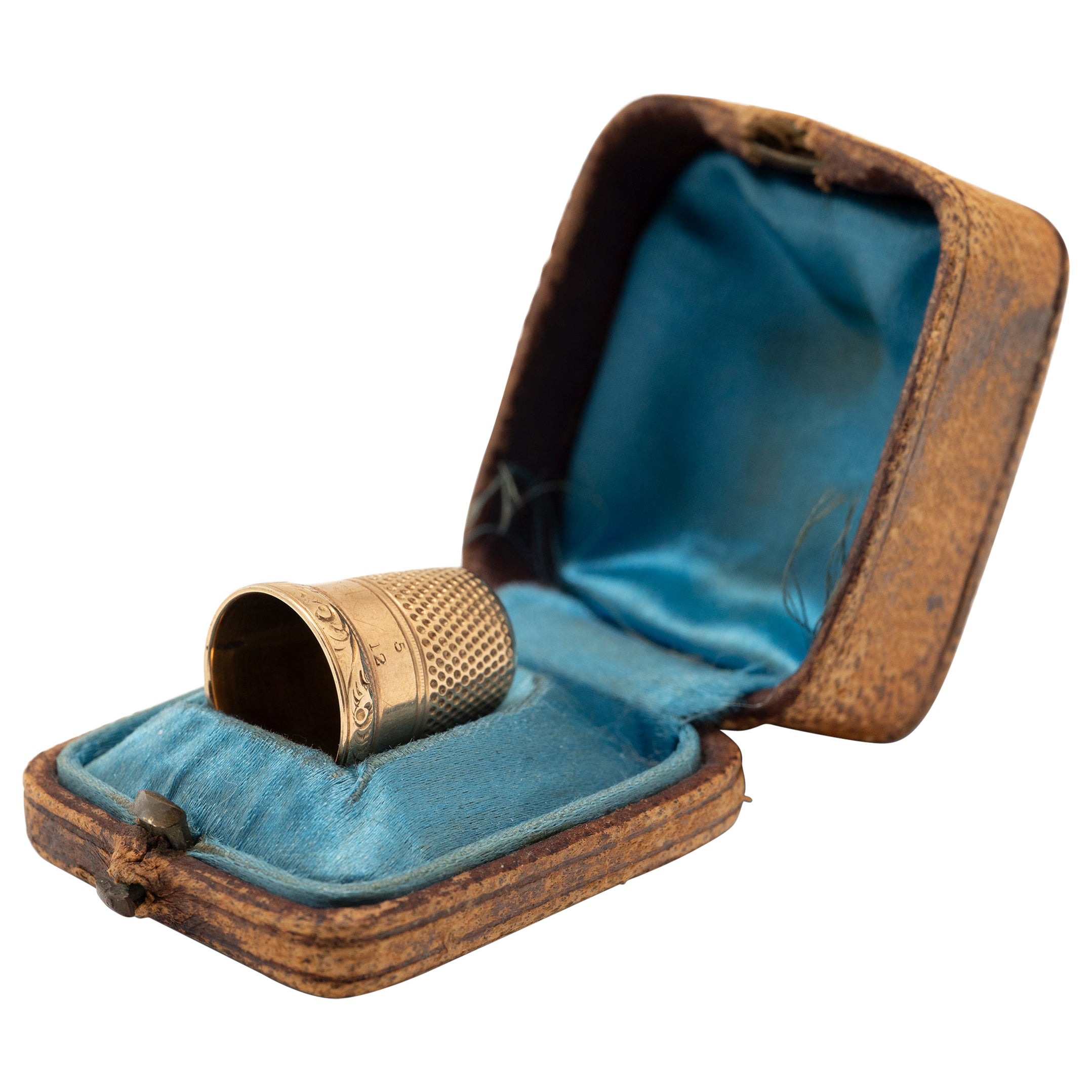 12K Gold Thimble in Leather Case, c. 1900