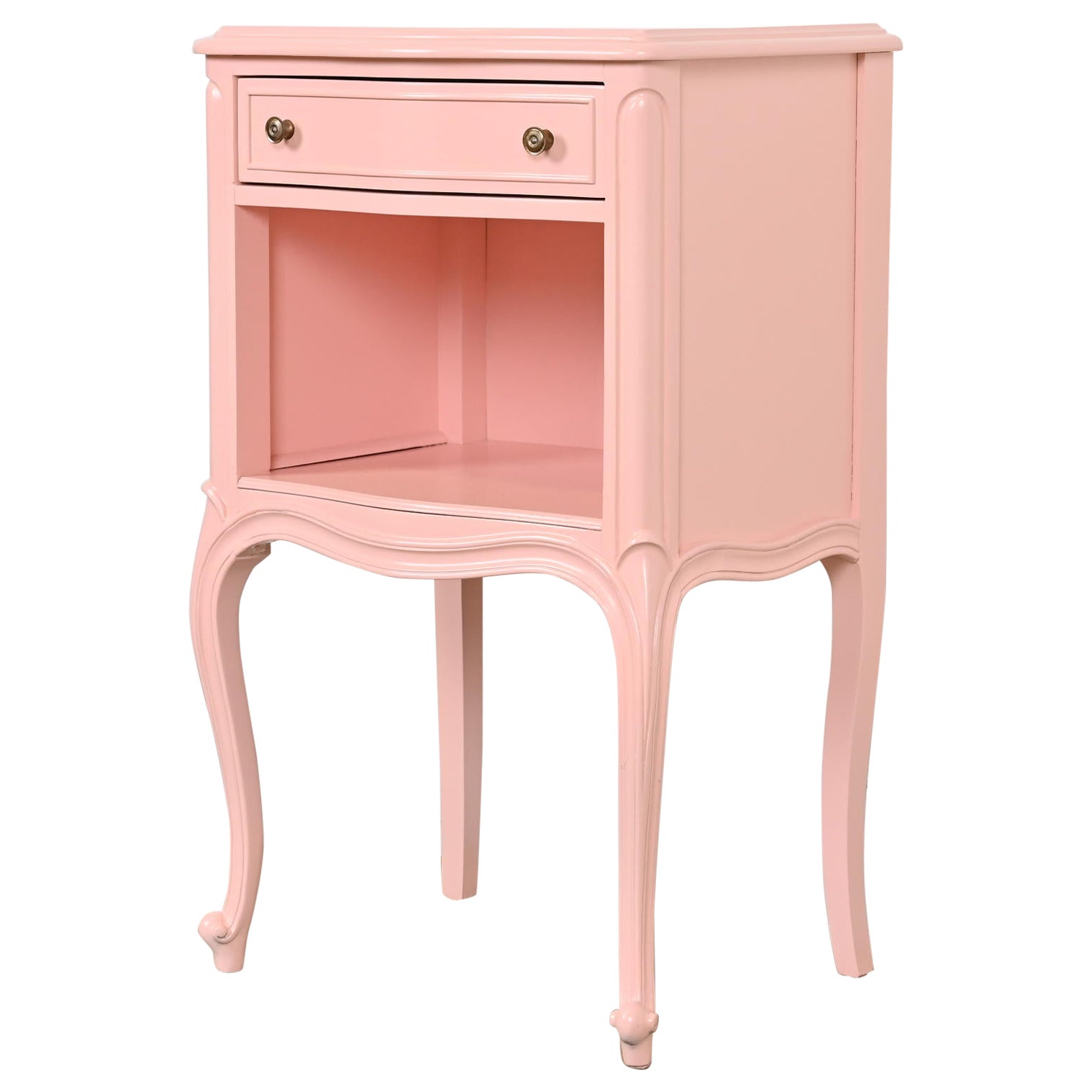 Drexel French Provincial Louis XV Pink Lacquered Nightstand, Newly Refinished For Sale