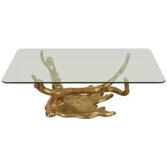 Cast Brass Tree Coffee Table with Glass Top by Willy Daro