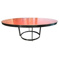 Superbe table de salle à manger ronde personnalisée en bronze et laque rouge