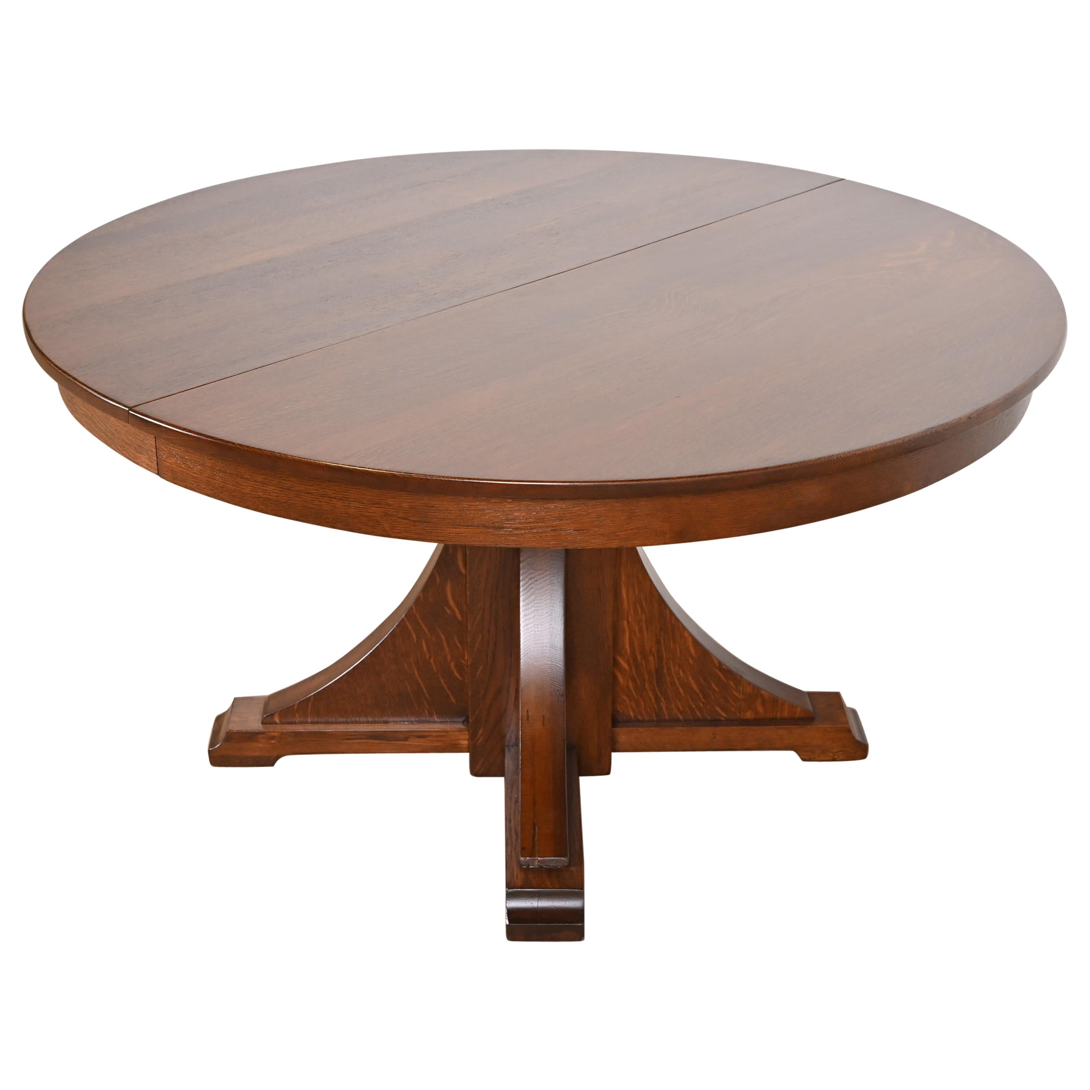 Stickley Brothers Antique Mission Oak Arts & Crafts Pedestal Dining Table For Sale