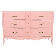 Retro Drexel French Provincial Louis XV Pink Lacquered Dresser, Newly Refinished