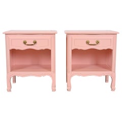 Retro Henredon Style French Provincial Louis XV Pink Lacquered Nightstands, Refinished
