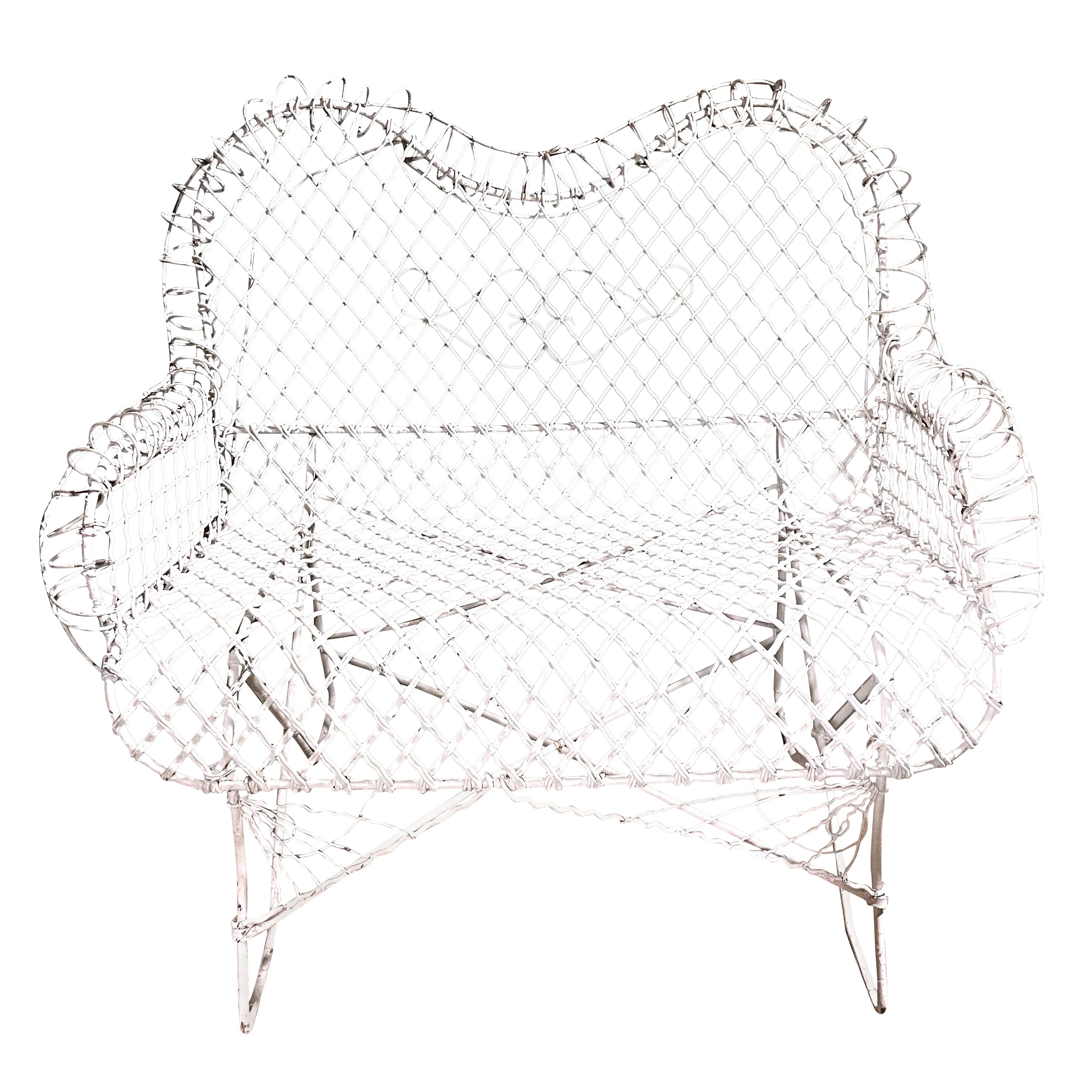Banco de jardín blanco de dos plazas de alambre de hierro francés Settee Loveseat en venta