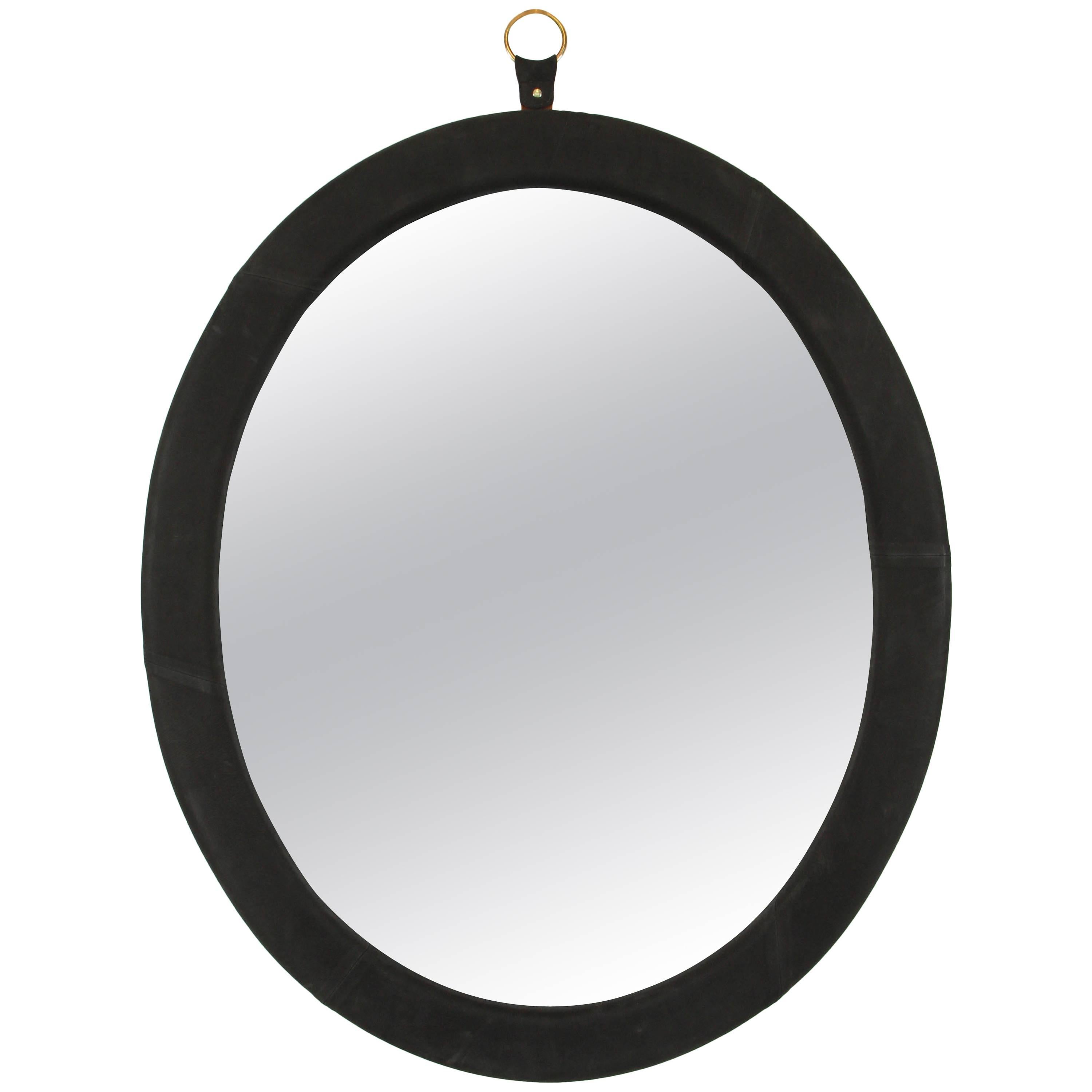Leather Oval Mirror by Jason Koharik for Collected By