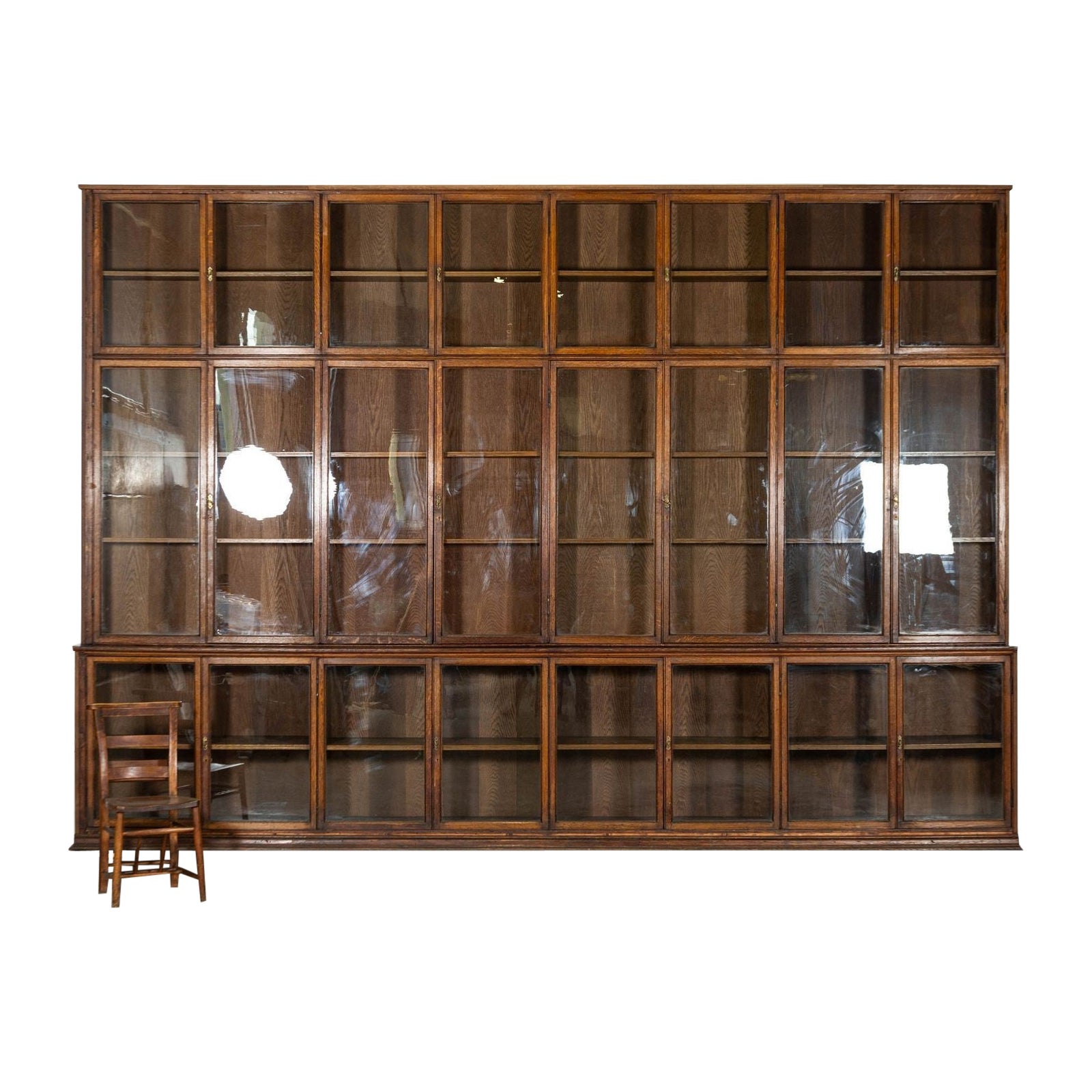Monumental Oak Glazed Haberdashery Bookcase Cabinet For Sale