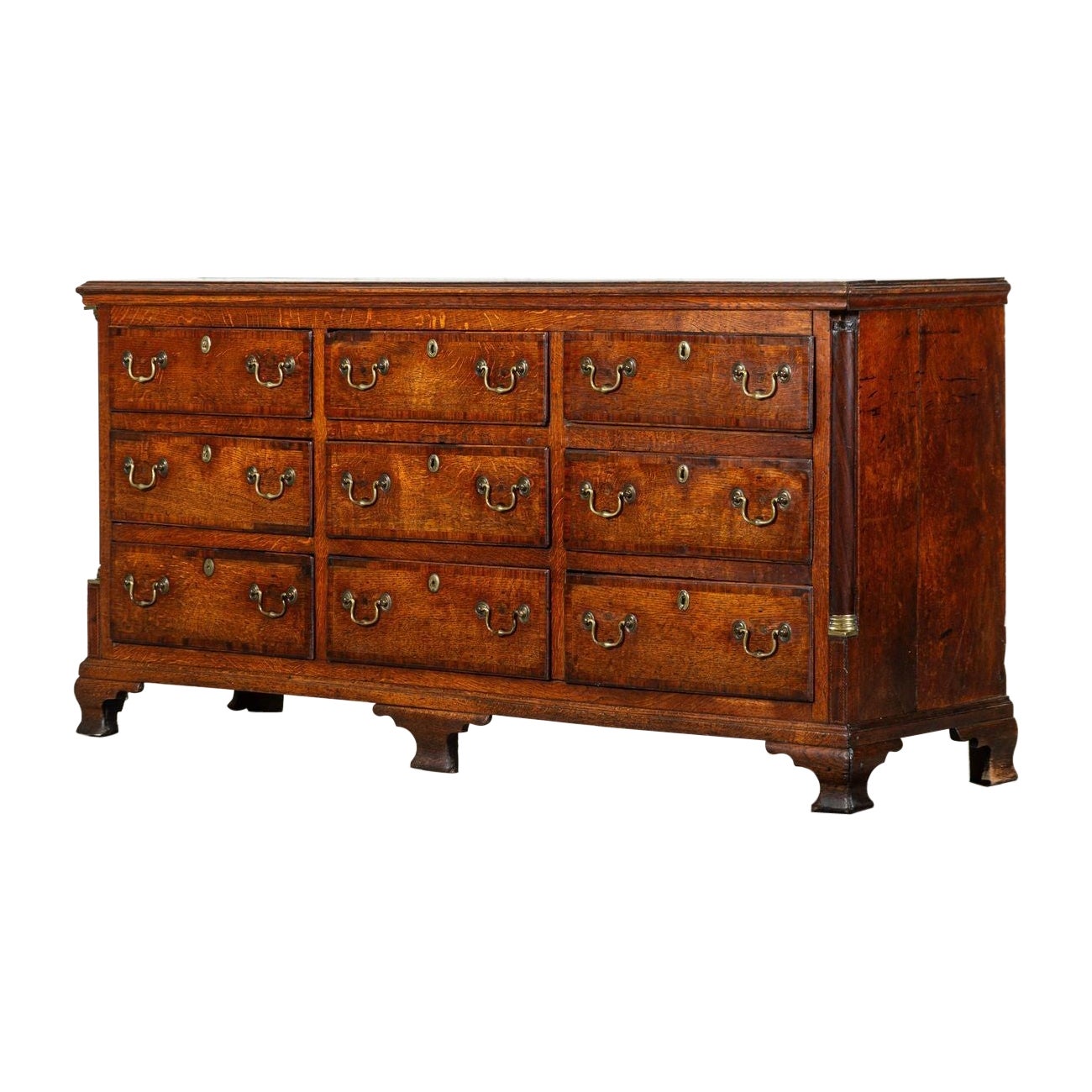 George III English Oak & Mahogany Dresser Base / Chest Drawers en vente
