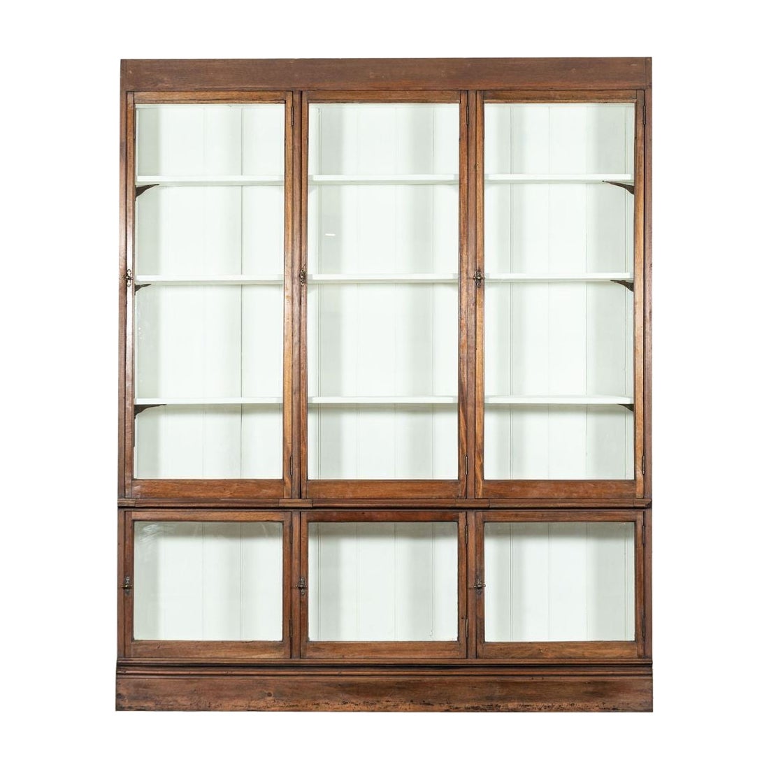 Large 19thC English Oak & Mahogany Glazed Bookcase Cabinet For Sale