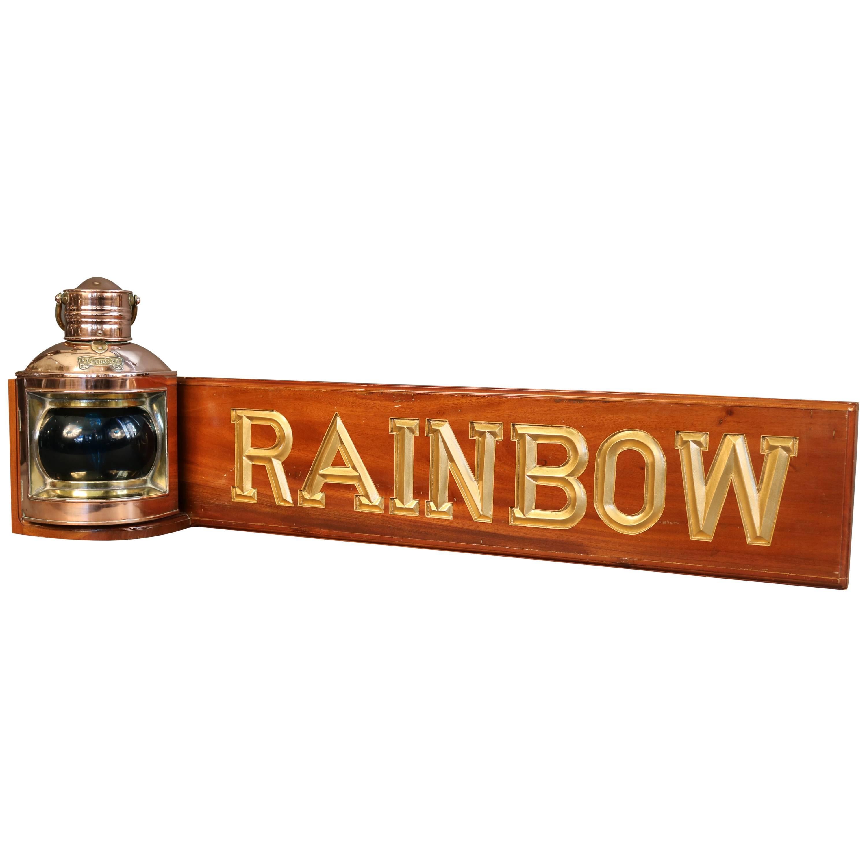 "Rainbow" Nameboard with Antique Light For Sale