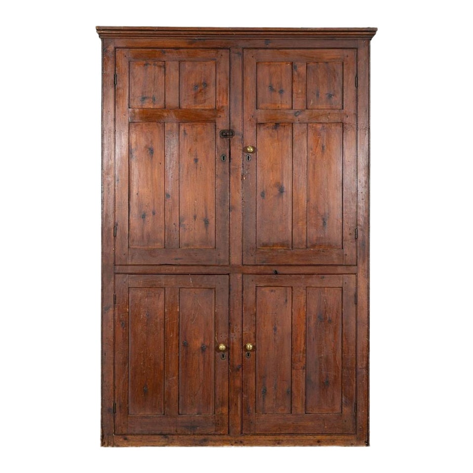 Large English 19thC Pine Cupboard For Sale