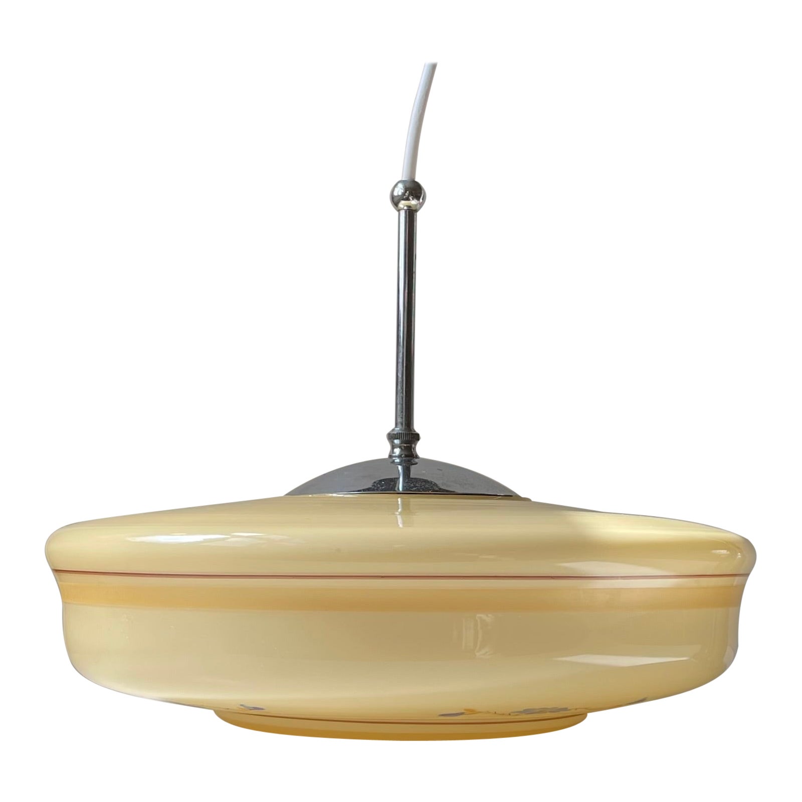 Danish Functionalist Saucer Hanging Lamp in Opaline Glass For Sale