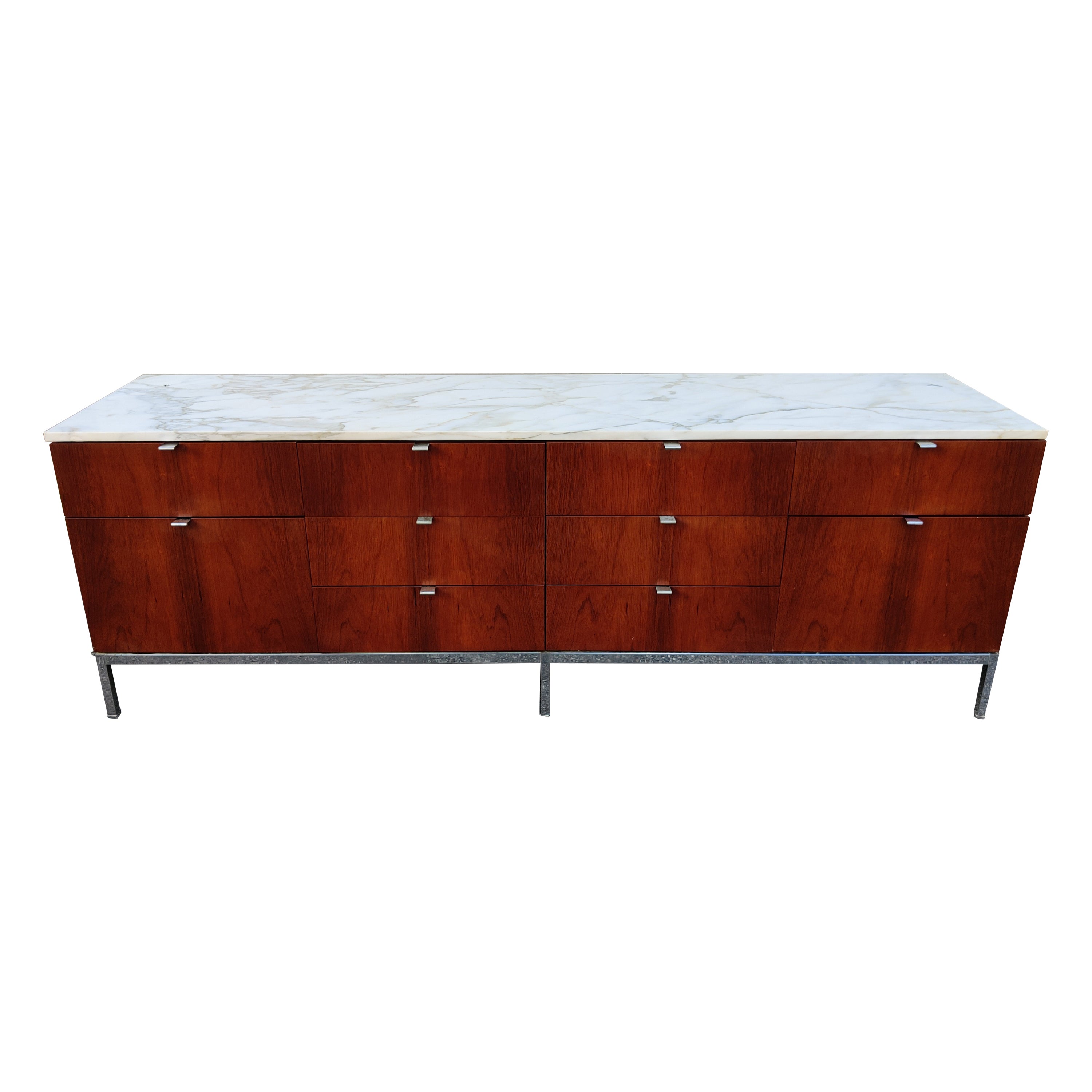 74" Long Calacatta Marble Rosewood Florence Knoll Executive Credenza Cabinet For Sale