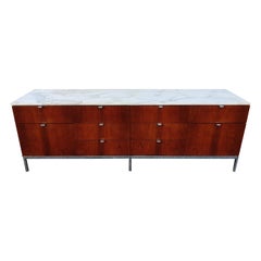 Vintage 74" Long Calacatta Marble Rosewood Florence Knoll Executive Credenza Cabinet