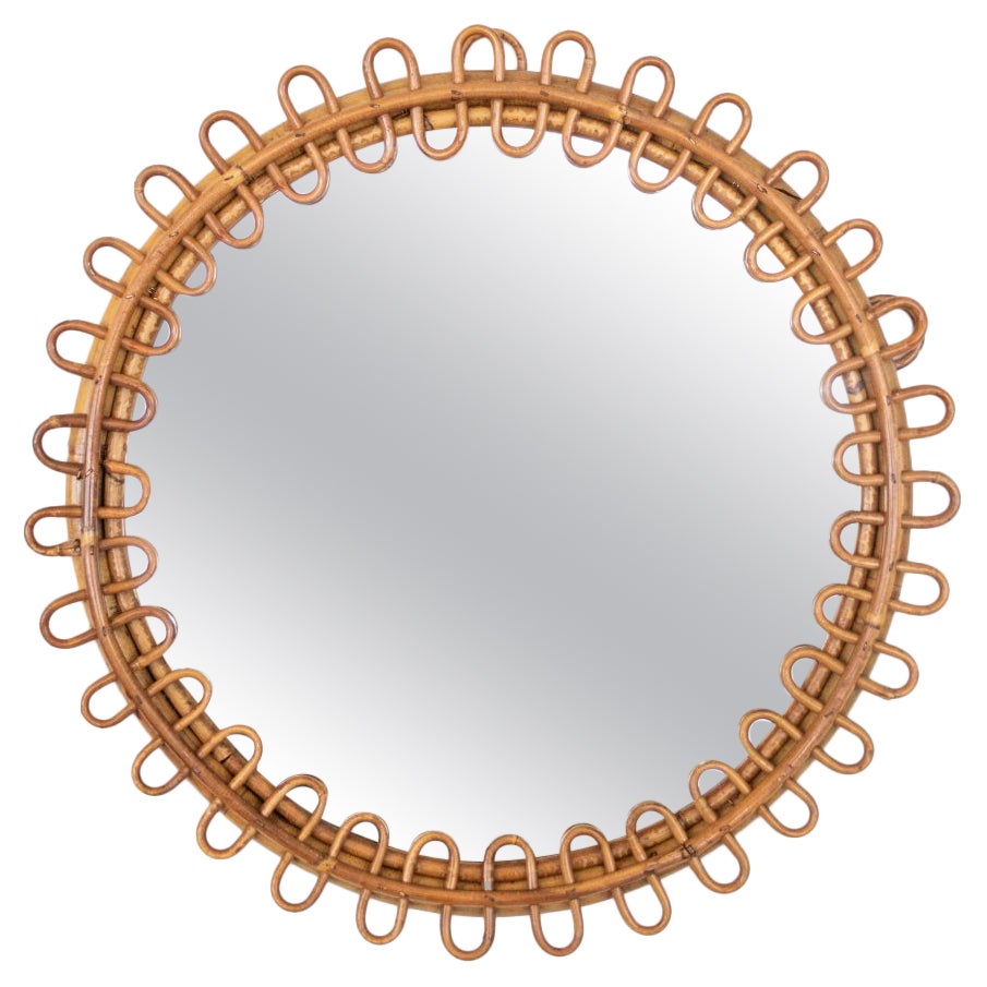 Italian Circular Rattan Mirror For Sale