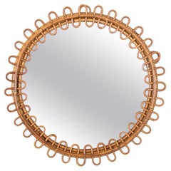 Miroir circulaire italien en rotin