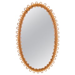 Grand miroir italien ovale en rotin
