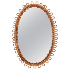 Retro Italian Oval Rattan Mirror