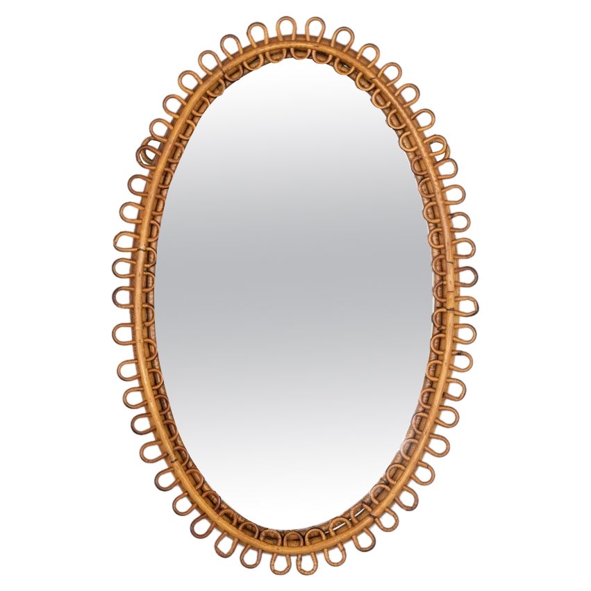 Italian Oval Rattan Mirror For Sale