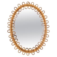 Vintage Italian Oval Rattan Mirror