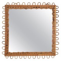 Retro Italian Square Rattan Mirror