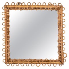Vintage Italian Square Rattan Mirror