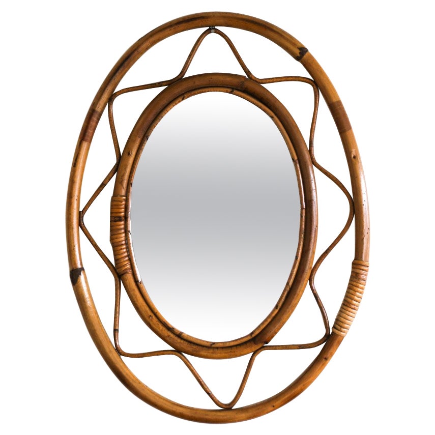 Italian Rattan Oval Mirror For Sale