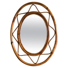 Retro Italian Rattan Oval Mirror