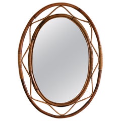 Used Large Italian Rattan Oval Mirror