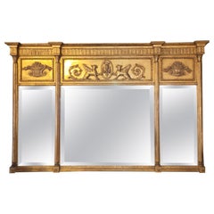 Italian Neo Classical Giltwood  Beveled Three Panel Mantle Mirror