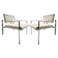  1970s Vintage Mid-century Milo Baughman Chrome Lounge Chairs, Pair