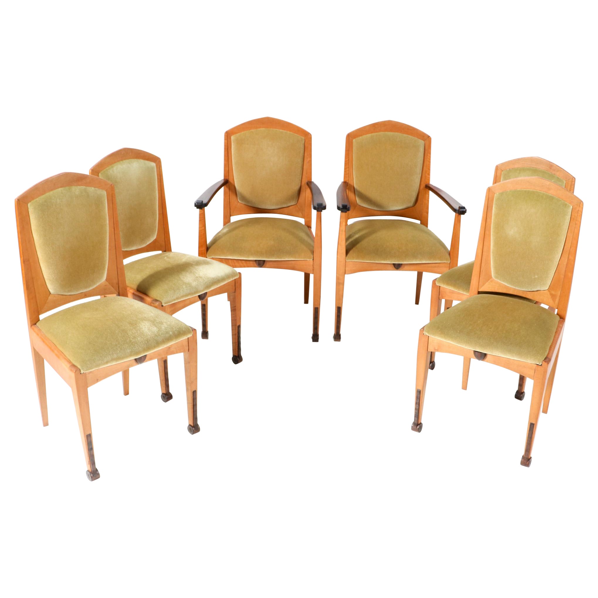 Ensemble de six chaises de salle à manger Art Déco de l'école Amsterdamse par J.J. Zijfers, années 1920 en vente