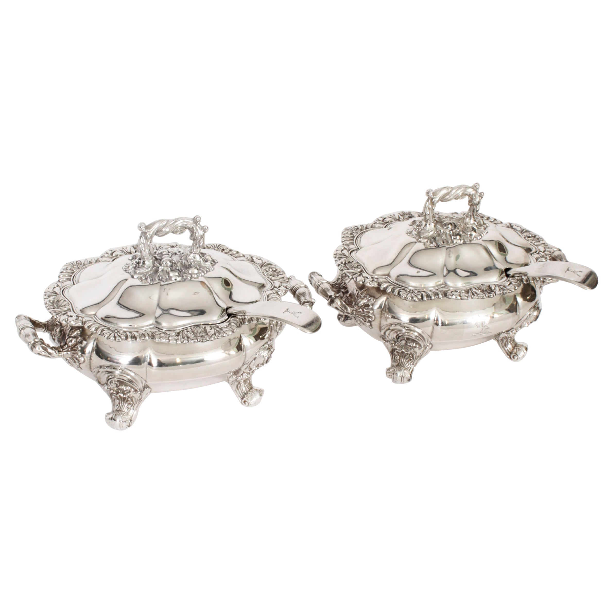 Antique Pair Old Sheffield Oval Lidded Sauce Tureens C1820 19th Century For Sale
