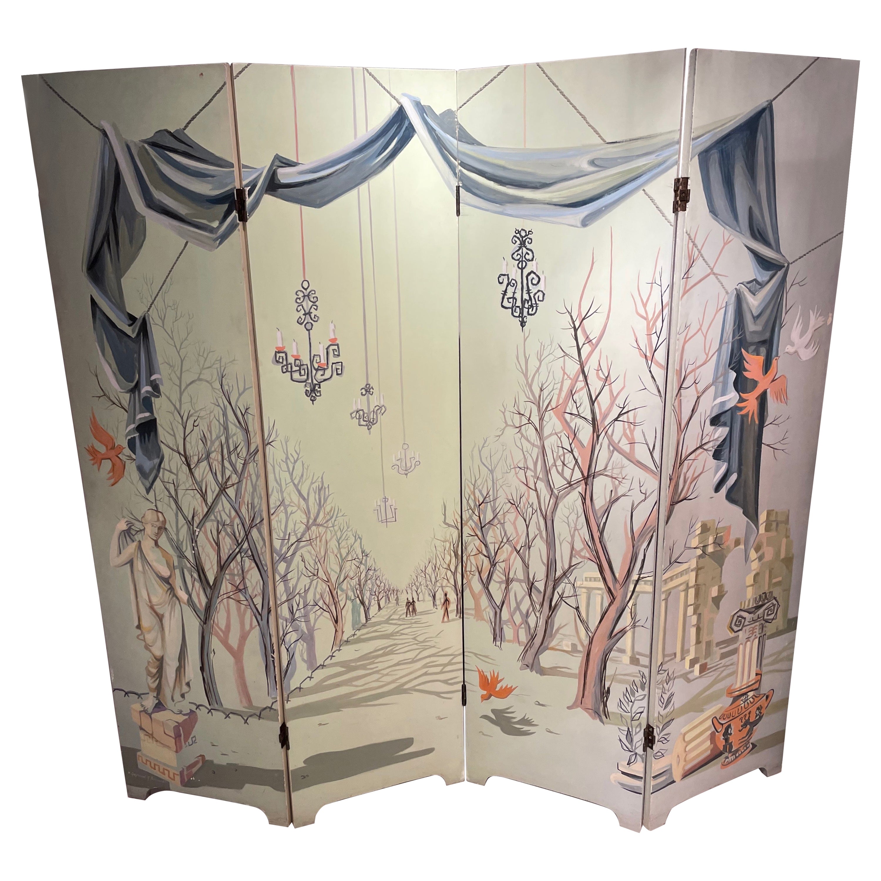 Surrealist Four Fold Screen in the Taste of Picard- le -Doux, France 1950. For Sale