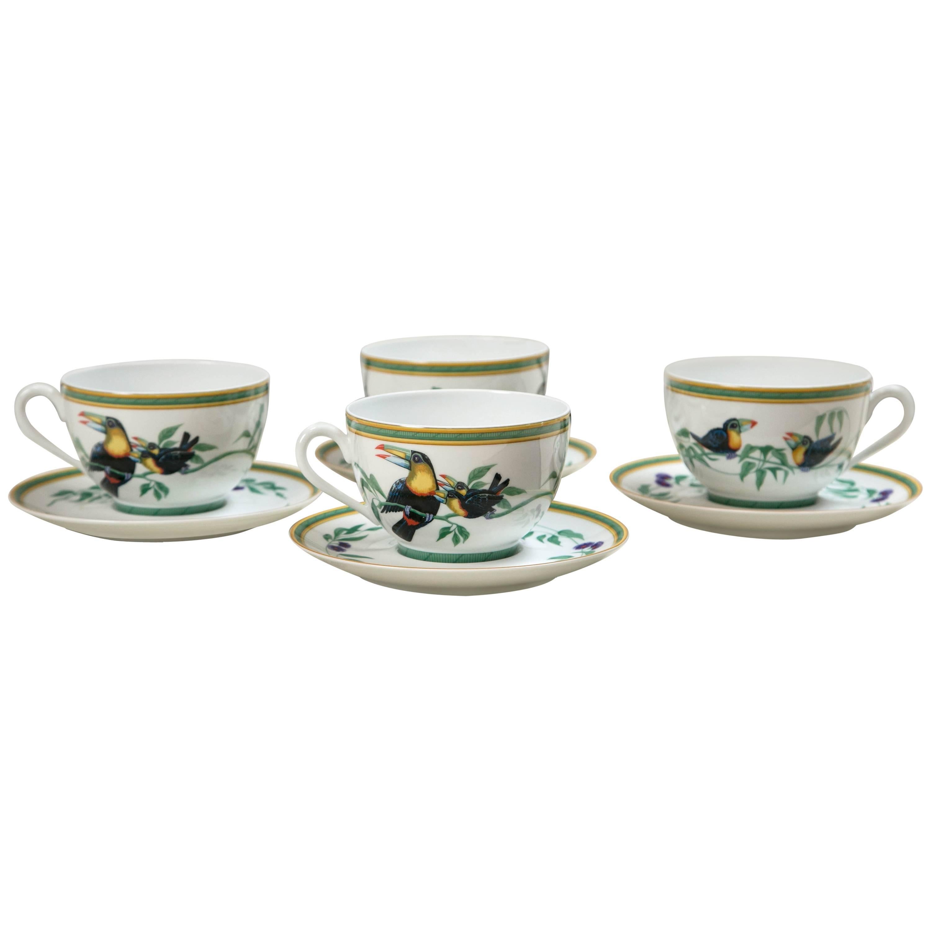 Set of Four Hermès Cups and Saucers