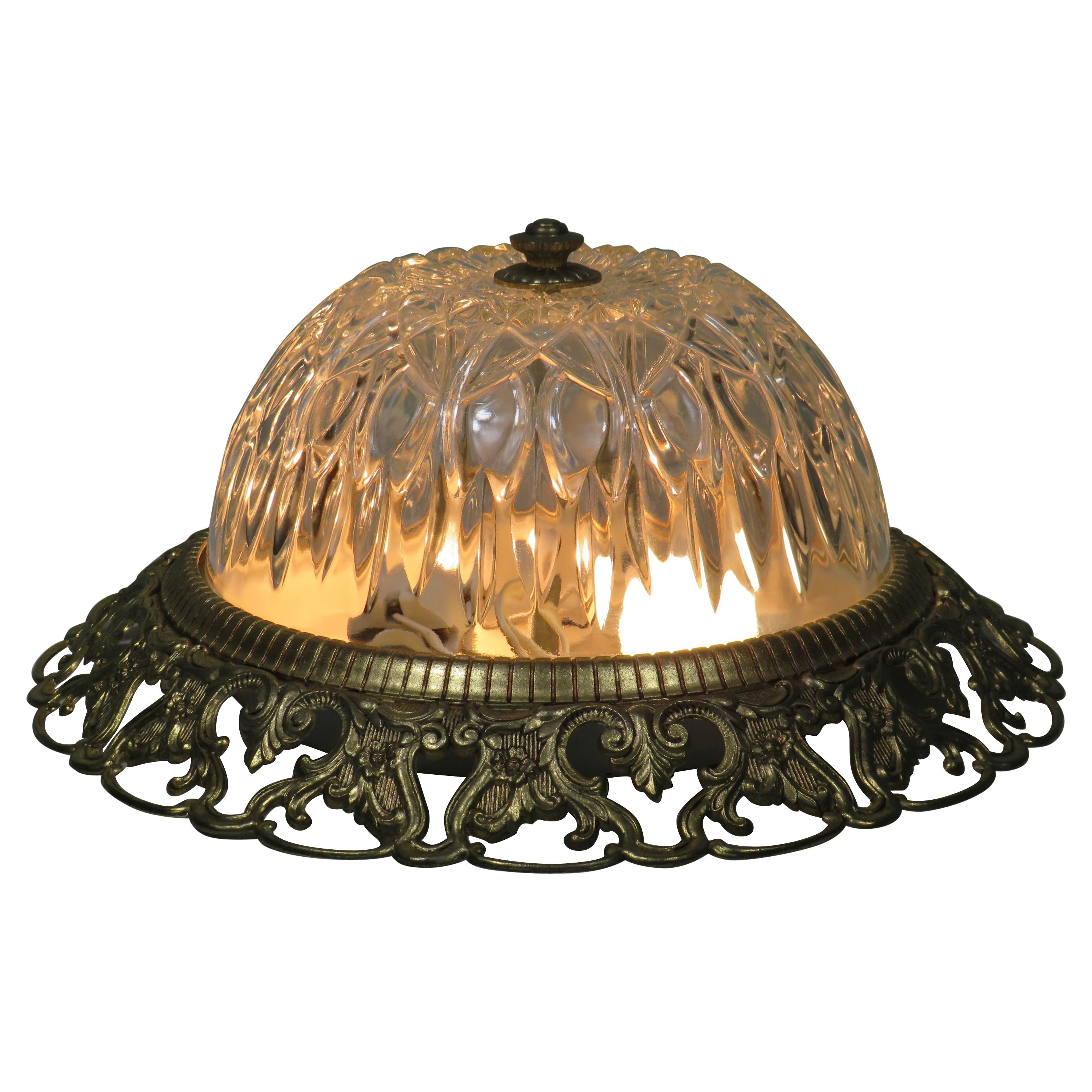 Hollywood Regency ceiling lamp, cut glass and openwork gilded edge.