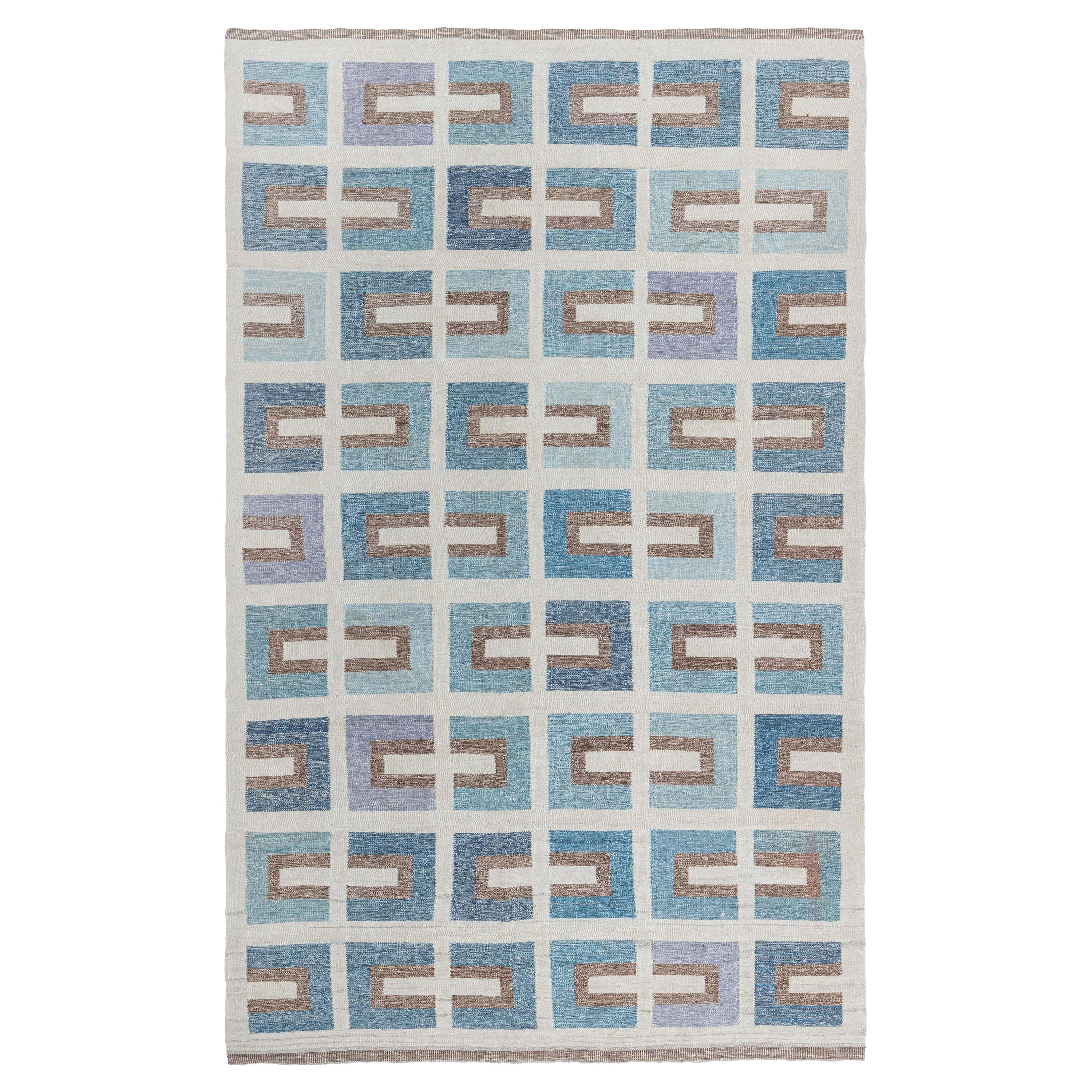 Modern Swedish Geometric Flat-Weave Wool Rug by Doris Leslie Blau For Sale
