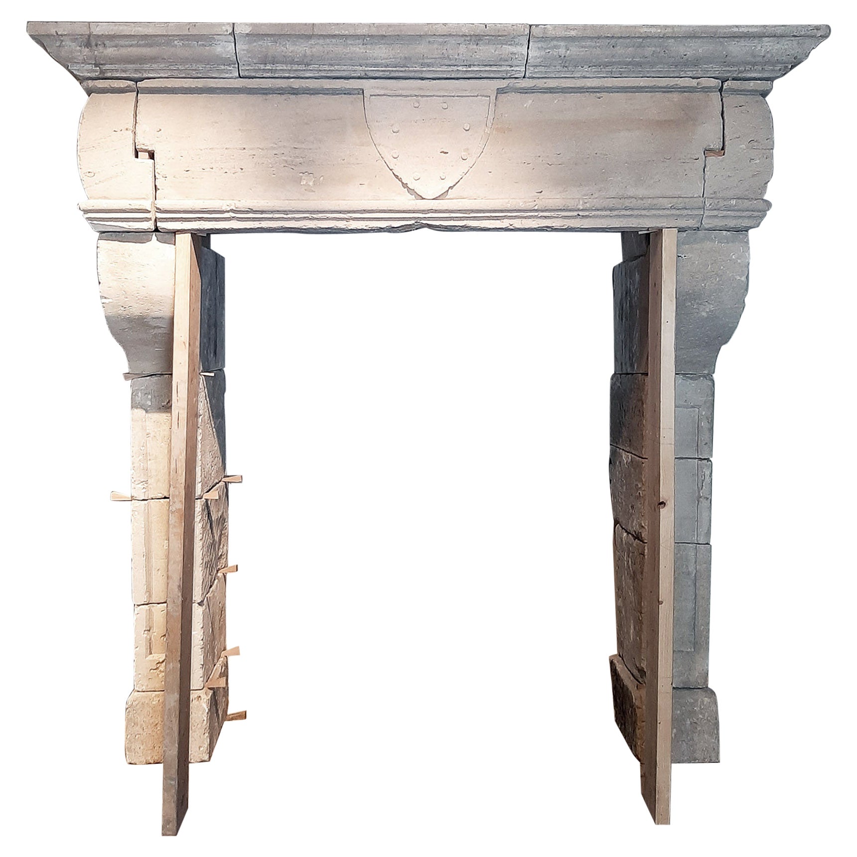 17th Century Monumental French limestone Mantlepiece For Sale