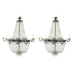 Antikes Paar Louis Revival-Kronleuchter, 20 Lichter, Ballroom-Kronleuchter aus geschliffenem Kristall, um 1920