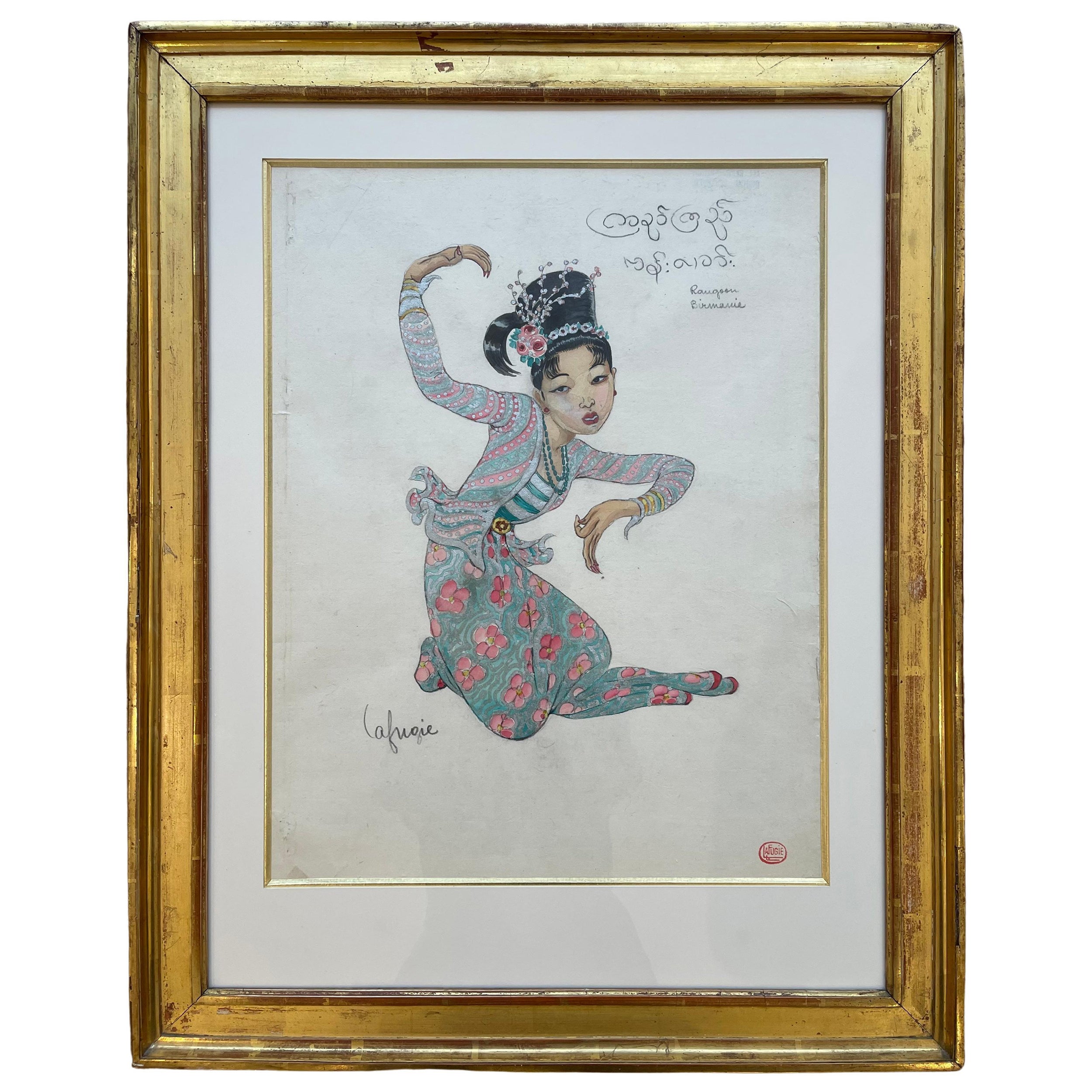 Léa LAFUGIE (1890-1972), gouache of a Burmese dancer
